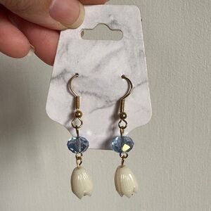 Pikake and Light Blue Crystal Earrings